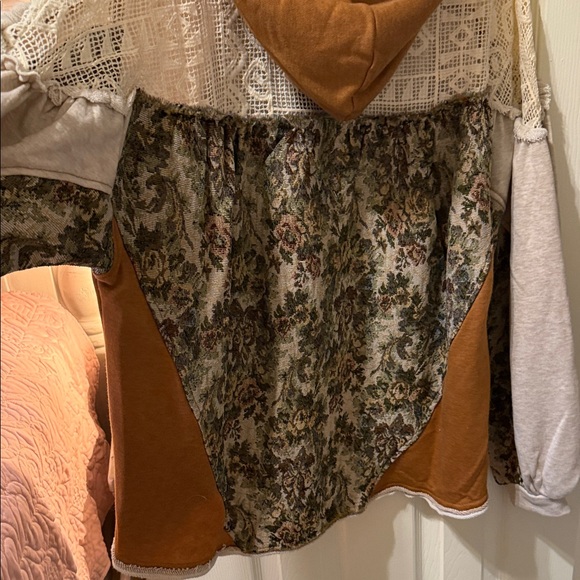 Oli & Hali Cream and Mustard Patchwork Zip Hoodie - Picture 5 of 7